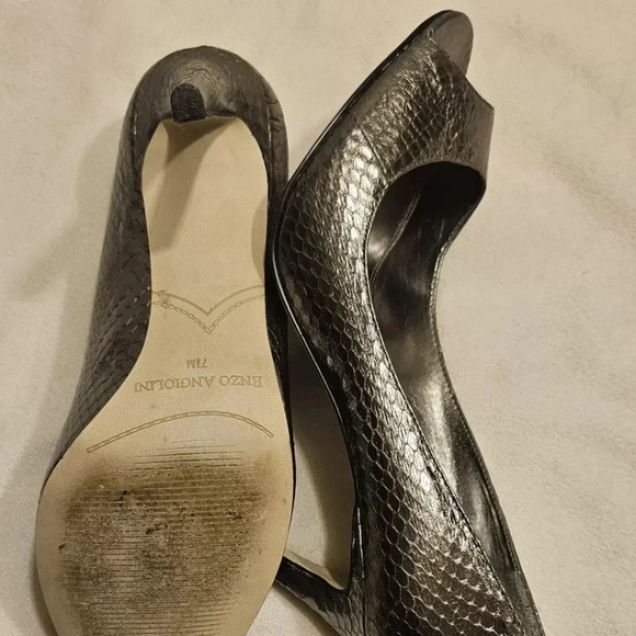 Enzo Angiolini Silver Peep Toe Heels - Picture 5 of 9